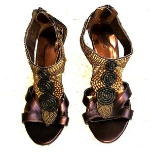 Carlos Santana brown rhinestone heels